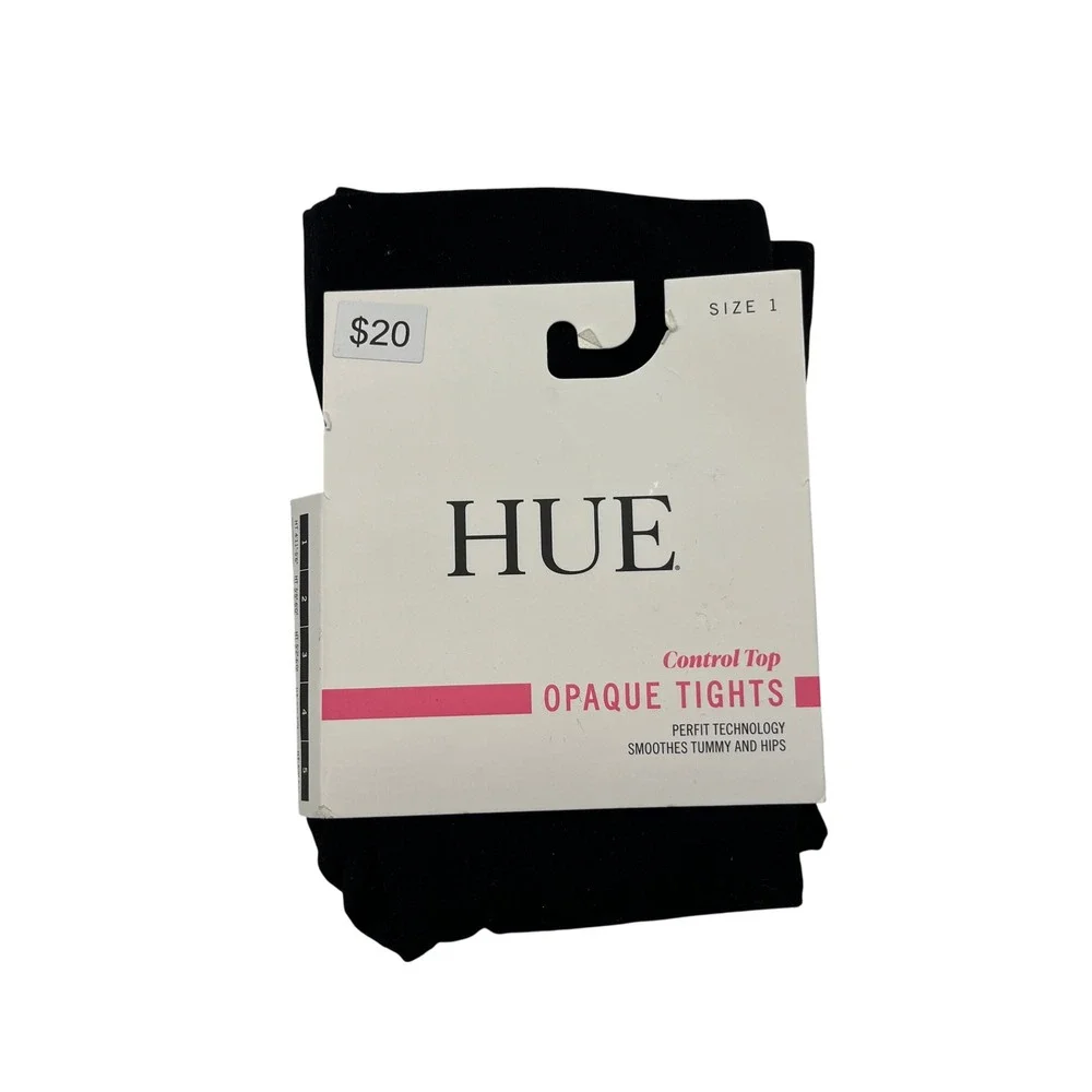 Hue Opaque Tights Womens Size 1 Black Control Top Perfit Technology Pantyhose